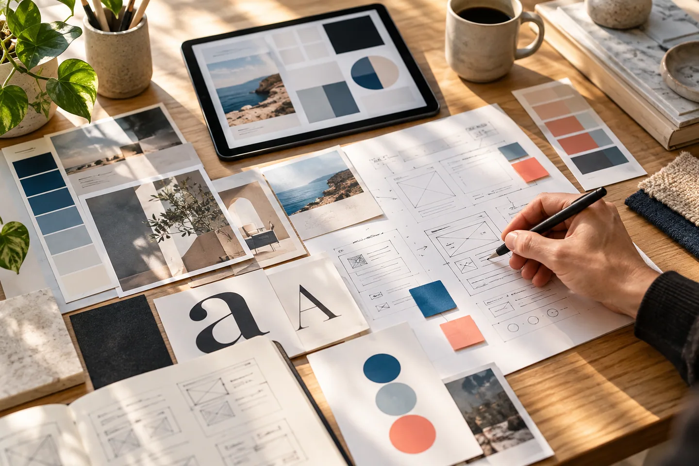 Product design critique table with interface sketches and accessible color swatches